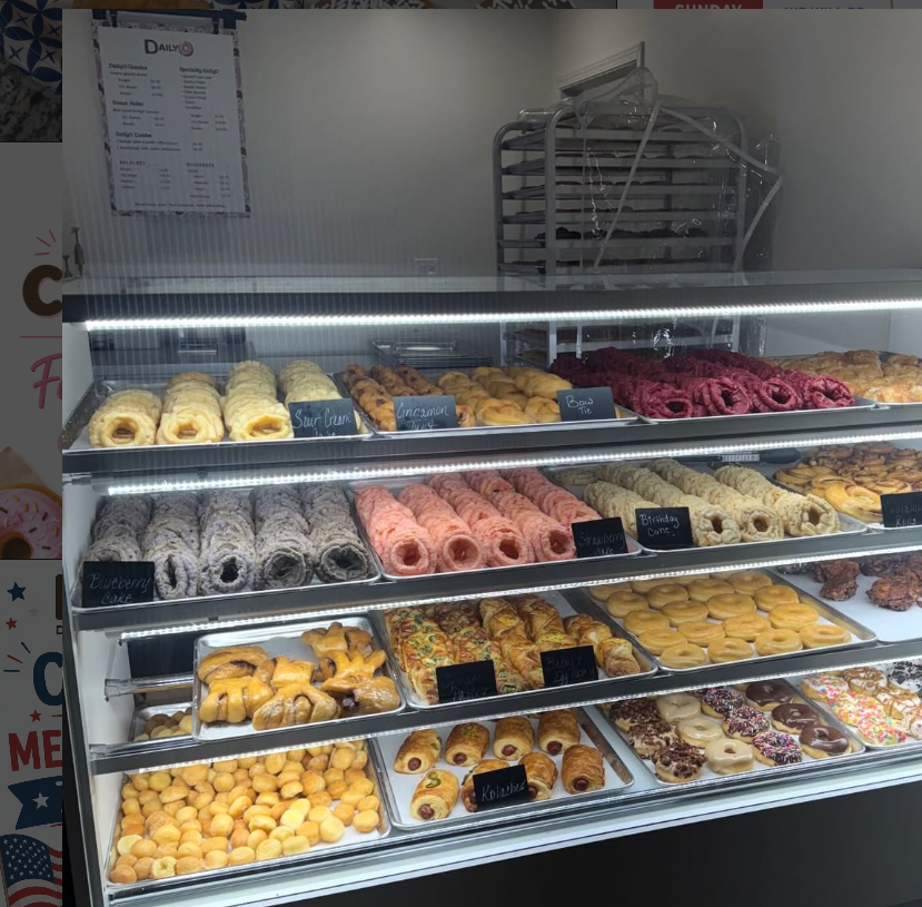 Inside the DailyO donut display case